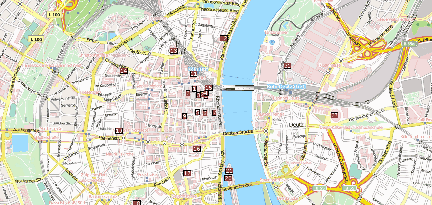 Reiseführer von Köln und Sehenswürdigkeiten  per Landkarte